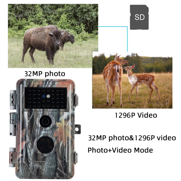 2-Pack Wildlife Trail Camera with No Glow Night Vision 0.1S Trigger Motion Activated 32MP 1296P IP66 Waterproof for Hunting & home security | A252