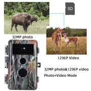 4-Pack Wildlife Trail Camera with No Glow Night Vision 0.1S Trigger Motion Activated 32MP 1296P IP66 Waterproof for Hunting & home security | A252