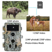 2-Pack Wildlife Trail Camera with No Glow Night Vision 0.1S Trigger Motion Activated 32MP 1296P IP66 Waterproof  for Hunting | A262