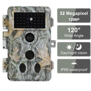 4-Pack Wildlife Trail Camera with No Glow Night Vision 0.1S Trigger Motion Activated 32MP 1296P IP66 Waterproof for Hunting & home security | A262