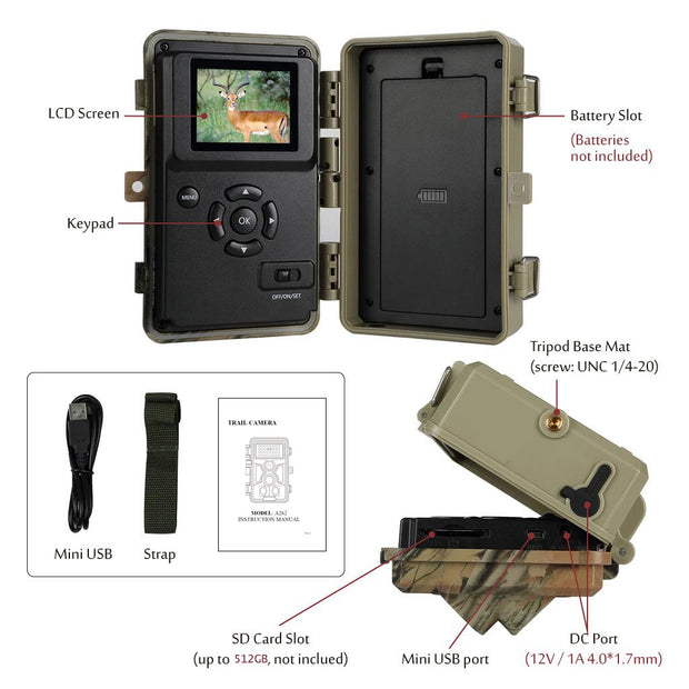 4-Pack Wildlife Trail Camera with No Glow Night Vision 0.1S Trigger Motion Activated 32MP 1296P IP66 Waterproof for Hunting & home security | A262