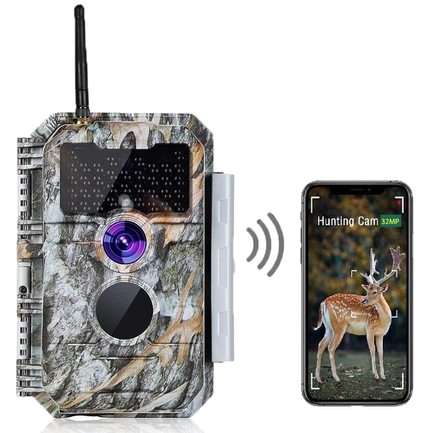 Bundle Wireless WiFi Wildlife Trail Camera with Night Vision Motion Activated 32MP 1296P Waterproof and Solarpanel-Kits 8000mAh | W600