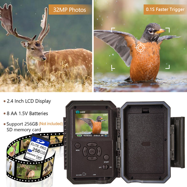 Wireless Bluetooth WiFi Game Trail Deer Camera 32MP 1296P Night Vision No Glow Motion Activated Stealth Camouflage for Wildlife Hunting, Home Security | W600 Red