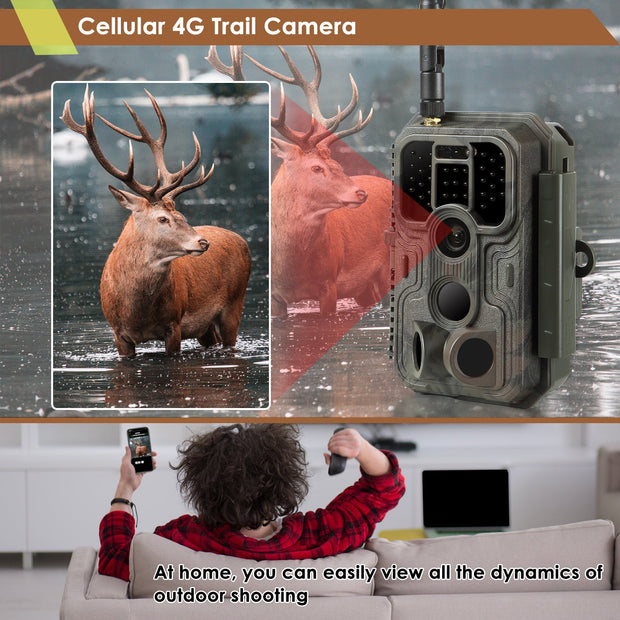 4G LTE Cellular Wildlife Trail Camera 32MP 1296P Night Vision Motion Activated No Glow Waterproof with 32G SD for Garden Security Outdoor Trap Animal Camera | A390G Red