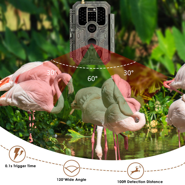 4G LTE Cellular Wildlife Trail Camera 32MP 1296P Night Vision Motion Activated No Glow Waterproof with 32G SD for Garden Security Outdoor Trap Animal Camera | A390G Red