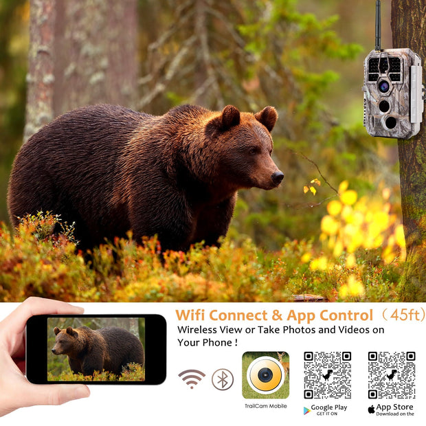 Wireless Bluetooth WildlifeTrail Camera with Night Vision Motion Activated 32MP 1296P Waterproof for Hunting, Home Security | A280W