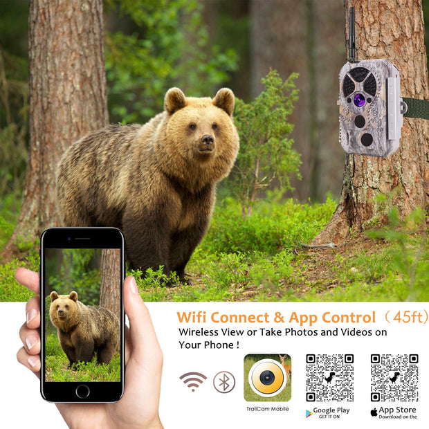 Wireless Bluetooth Wildlife Trail Camera with Night Vision Motion Activated 32MP 1296P Waterproof Stealth Camouflage for Hunting, Home Security  | A350W