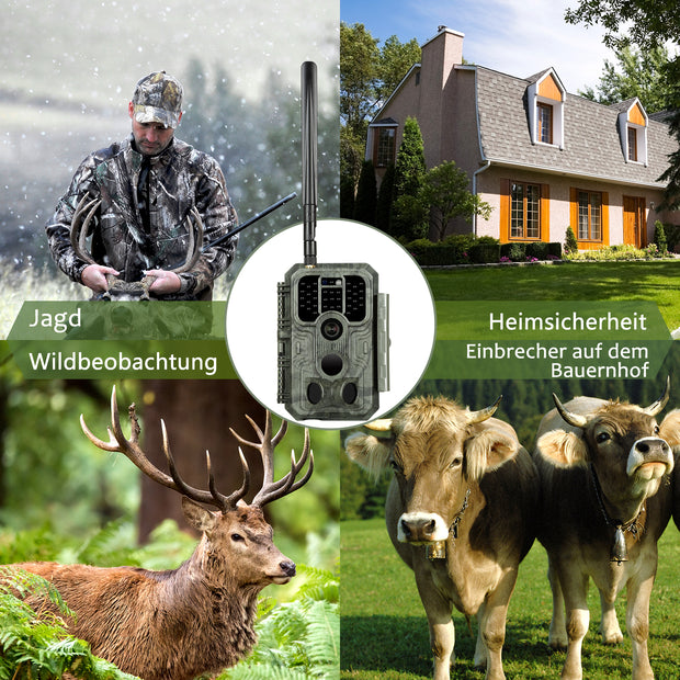 4G LTE Cellular Wildlife Trail Camera 32MP 1296P Night Vision Motion Activated No Glow Waterproof with 32G SD for Garden Security Outdoor Trap Animal Camera | A390G Green