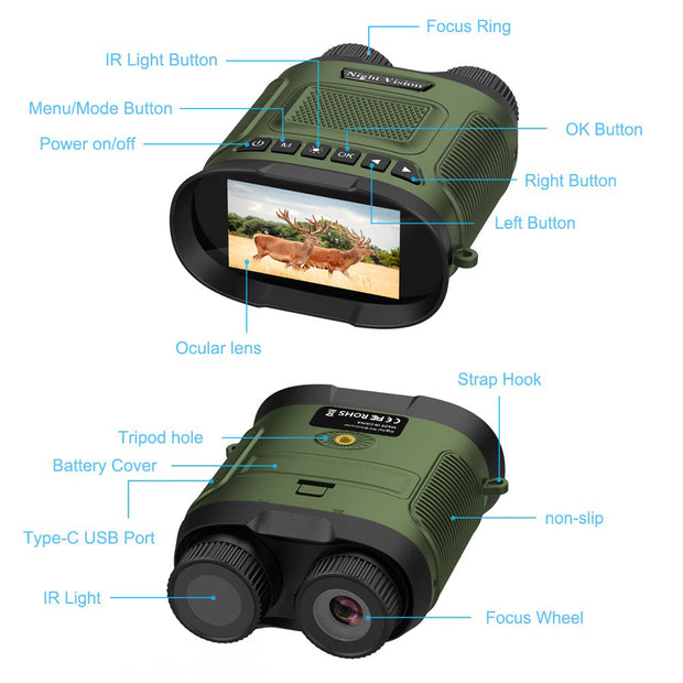 Digital Night Vision Binocular 40MP image 2.5K video with 3" IPS screen Starlight Distance to 300M for Hunting Fishing Camping Climbing at Night | DT29 Green