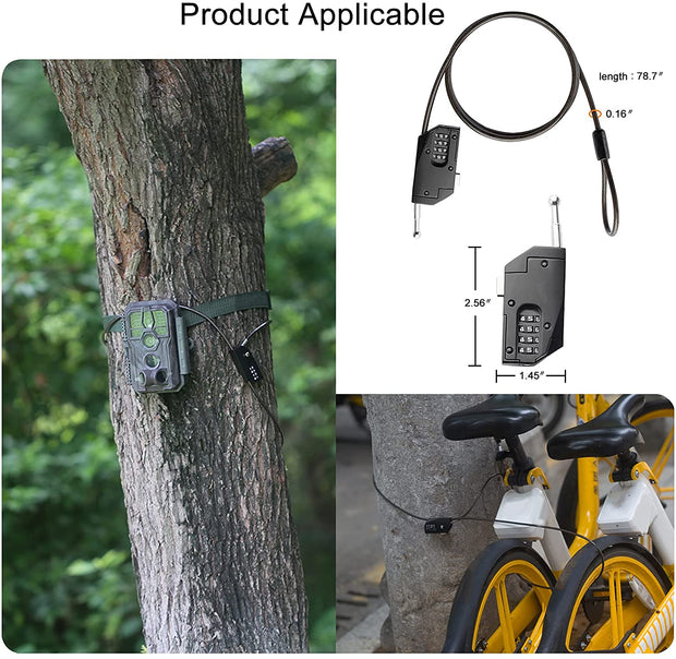 Game Trail Camera Lock Security Lock Password Cable Chain Lock, Metal Protective Lock for Bike Wildlife Hunting Cameras Indoor Outdoor *