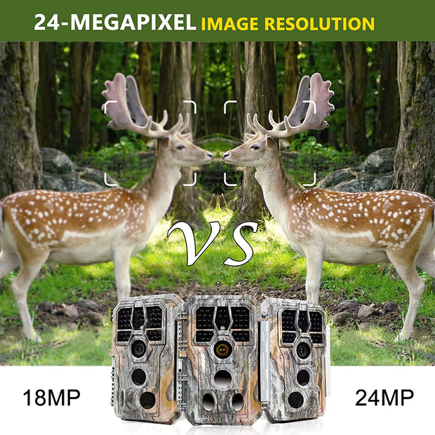 2-Pack Wildlife Trail Camera with Night Vision Motion Activated 0.1S Trigger Speed 24MP 1296P IP66 Waterproof for Hunting & home security | A280