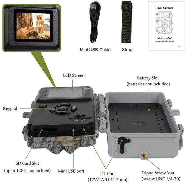 Wildlife Trail Camera with No Glow Night Vision 0.1S Trigger Motion Activated 24MP 1296P IP66 Waterproof for Hunting & home security