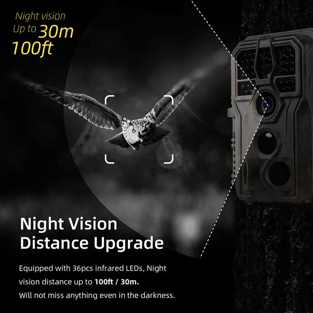 Wildlife Trail Camera with Night Vision Motion Activated 0.1S Trigger Speed 24MP 1296P IP66 Waterproof for Hunting & home security | A280