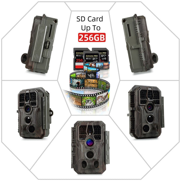 Bundle: Wildlife Trail Camera with Night Vision Motion Activated 0.1S Trigger Speed 24MP 1296P IP66 x2 and 32GB SD Card Pack x 2