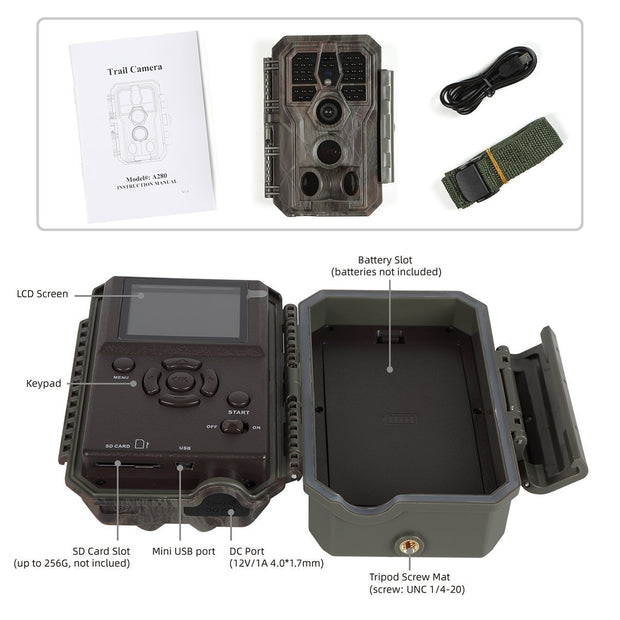 Bundle: Wildlife Trail Camera with Night Vision Motion Activated 0.1S Trigger Speed 24MP 1296P IP66 x2 and 32GB SD Card Pack x 2