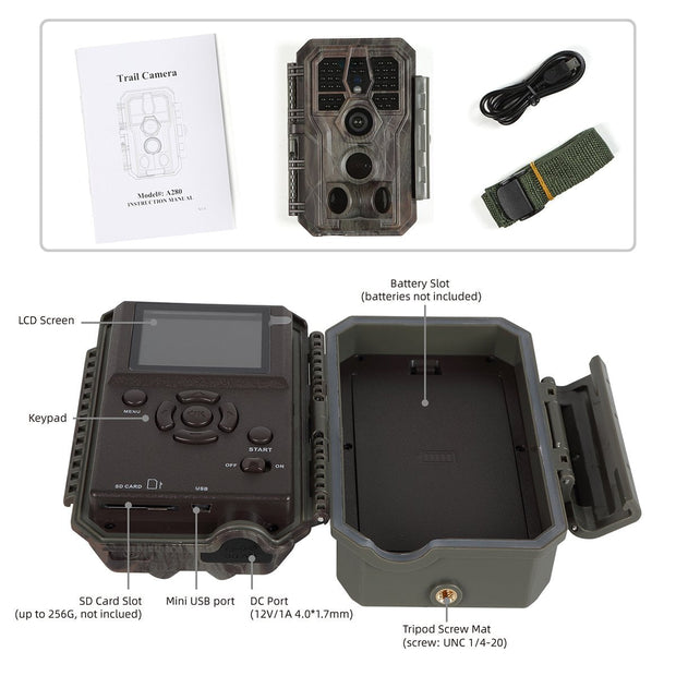 Wildlife Trail Camera with Night Vision Motion Activated 24MP 1296P Waterproof Stealth Camouflage for Hunting, Home Security | A280