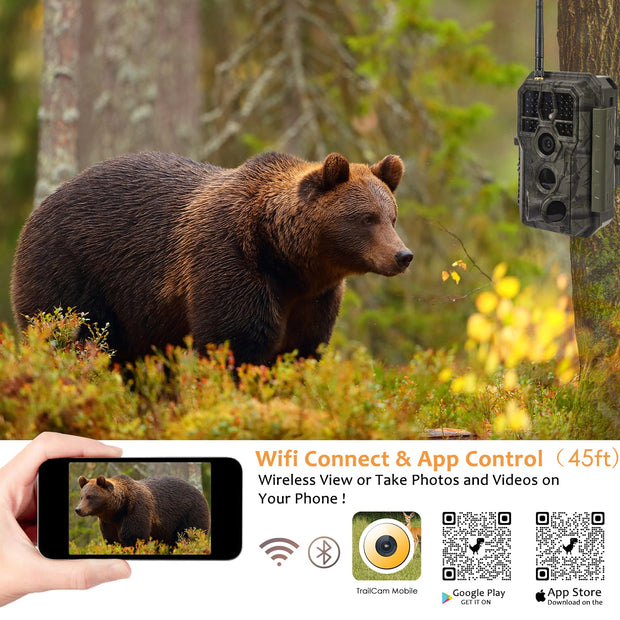 Camouflage Wireless Bluetooth WiFi Wildlife Trail Camera Night Vision Motion Activated 32MP 1296P Waterproof for Hunting, Home Security | A280W Green