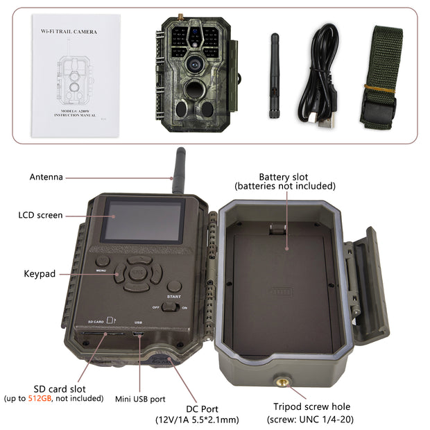 Wireless Bluetooth WildlifeTrail Camera with Night Vision Motion Activated 32MP 1296P Waterproof Stealth Camouflage for Hunting, Home Security