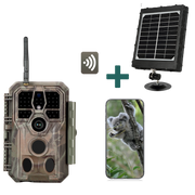 Bundle of Solar Panel and Bluetooth & Wifi Trail Cameras 32MP 1296P with Night Vision for Wildlife Hunting & Home or Backyard Security | A280W