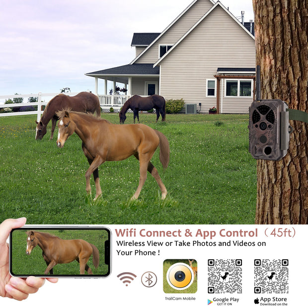 Bluetooth Wireless WIFI Game Trail Cameras for Wildlife Observation & Home Backyard Security Night Vision Motion Activated Waterproof