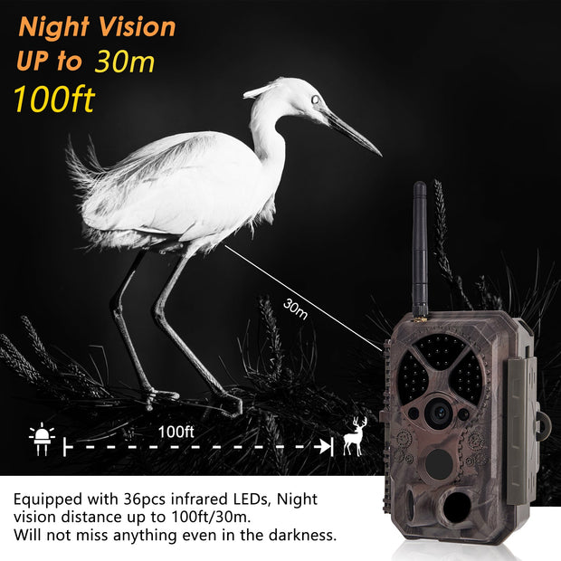 Bluetooth WIFI Game & Trail Camera Security Camera 32MP Picture 1296P Video Black Flash Wildlife Cam Night Vision Motion Activated Waterproof | A350W Red