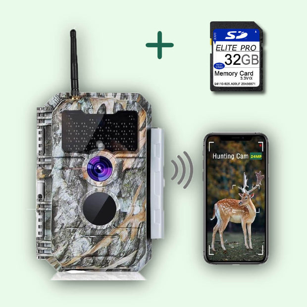 Bundle Wifi Wildlife Camera Trail Camera with Night Vision Motion Activated 0.5S Trigger Speed 32MP 1296P IP66 Waterproof W600+32GB SD Card