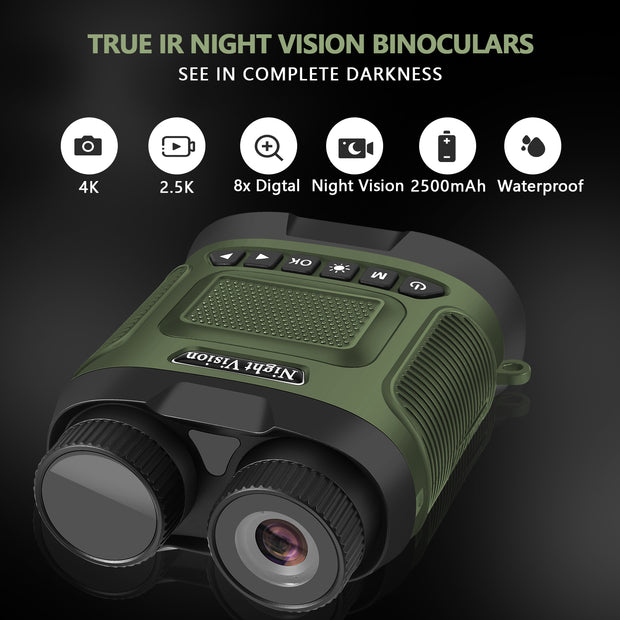 Digital Night Vision Binocular 40MP image 2.5K video with 3" IPS screen Starlight Distance to 300M for Hunting Fishing Camping Climbing at Night | DT29 Green