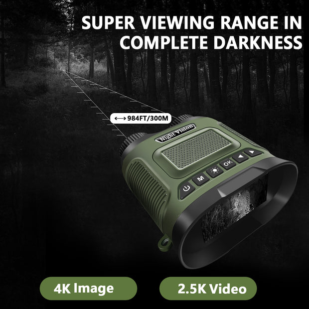 Digital Night Vision Binocular 40MP image 2.5K video with 3" IPS screen Starlight Distance to 300M for Hunting Fishing Camping Climbing at Night | DT29 Green