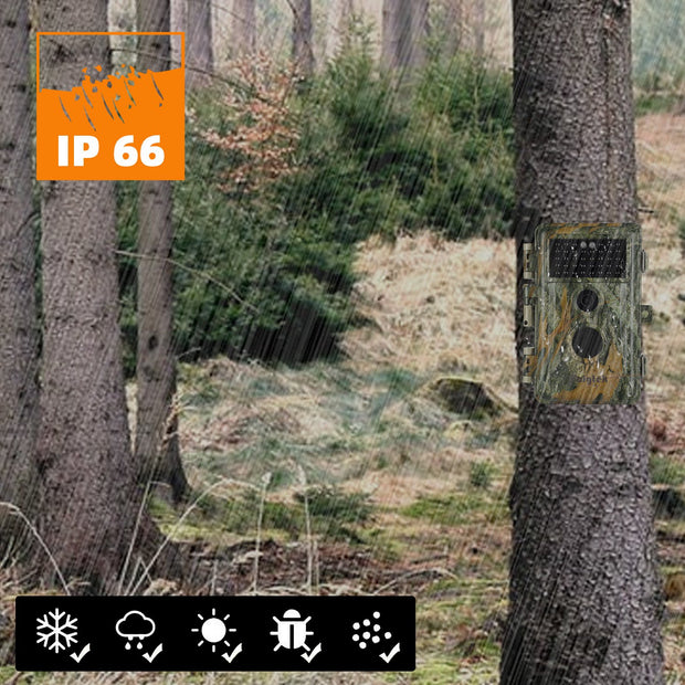 Wildlife Trail Camera with No Glow Night Vision 0.1S Trigger Motion Activated 32MP 1296P IP66 Waterproof for Hunting & home security | A252