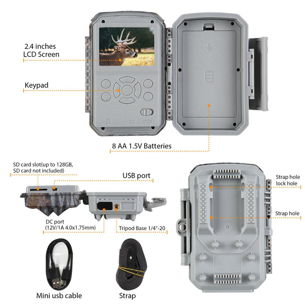 2-Pack 4K 2160P 30fps Video 32MP Photo Trail Camera with Audio and Motion Detector Night Vision up to 100ft, 0.1s Trigger Speed, Waterproof | T326 Grey