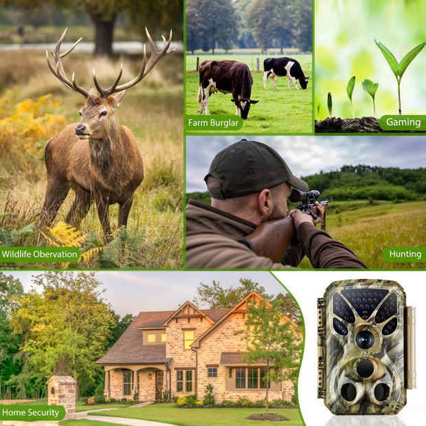 4K 2160P 30fps Video 32MP Photo Trail camera with audio and motion detector Night vision up to 100ft, 0.1s trigger speed, Waterproof | T326 Green