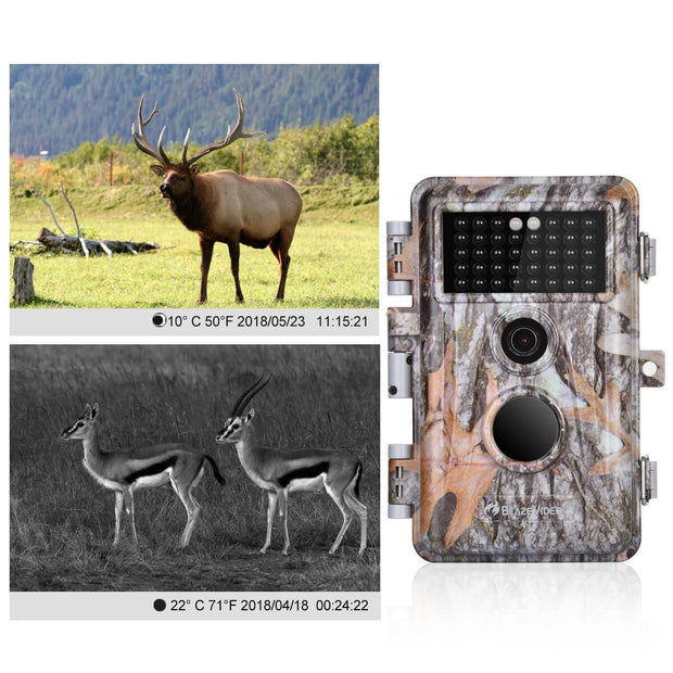 Wildlife Trail Camera with No Glow Night Vision 0.1S Trigger Motion Activated 24MP 1296P IP66 Waterproof for Hunting & home security